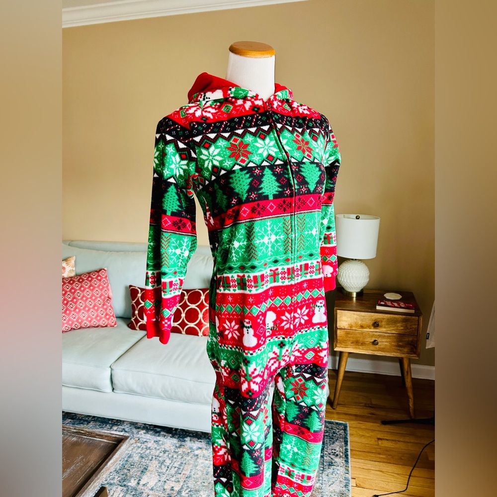 The Children's Place Kids XL 14 Holiday Onesie Snowman Christmas Fleece - Picture 2 of 10